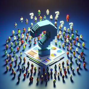 3D voxel art depicting online surveys and questions related to the national achievement survey class VIII in Tamil Nadu.
