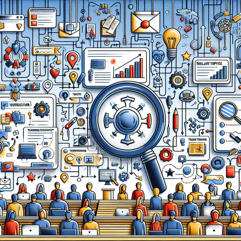 Illustration representing the concept of uncovering topics through Training Follow Up survey questions.