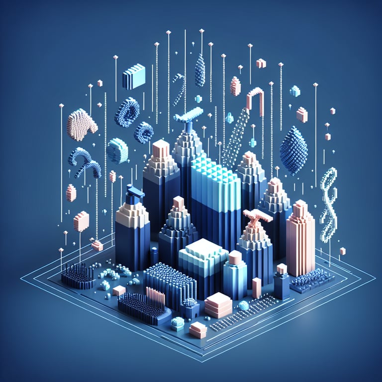 3D voxel visualization of an interactive haircare poll display on a cobalt backdrop.