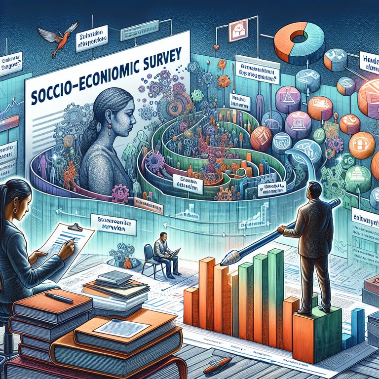 Illustration representing the exploration of relevant topics through socioeconomic survey questions.