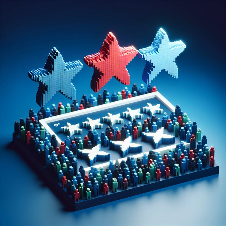 3D voxel art featuring a dynamic star rating scale