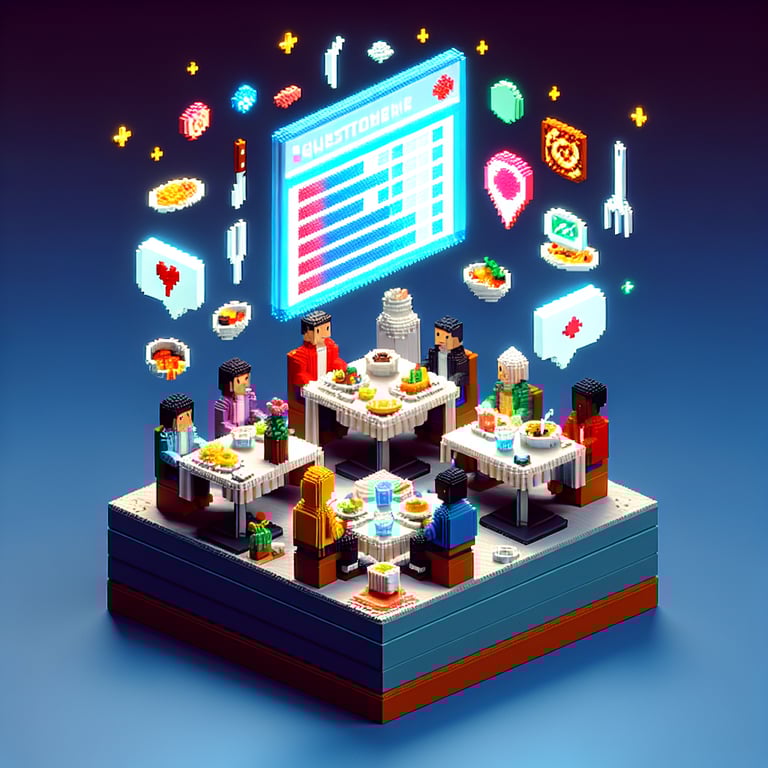Artistic 3D voxel of a diner satisfaction poll concept