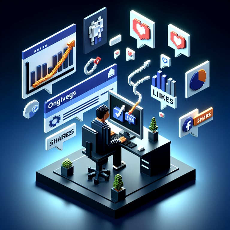 3D voxel art depicting online surveys, ideal for content marketing survey concepts on a dark blue background.