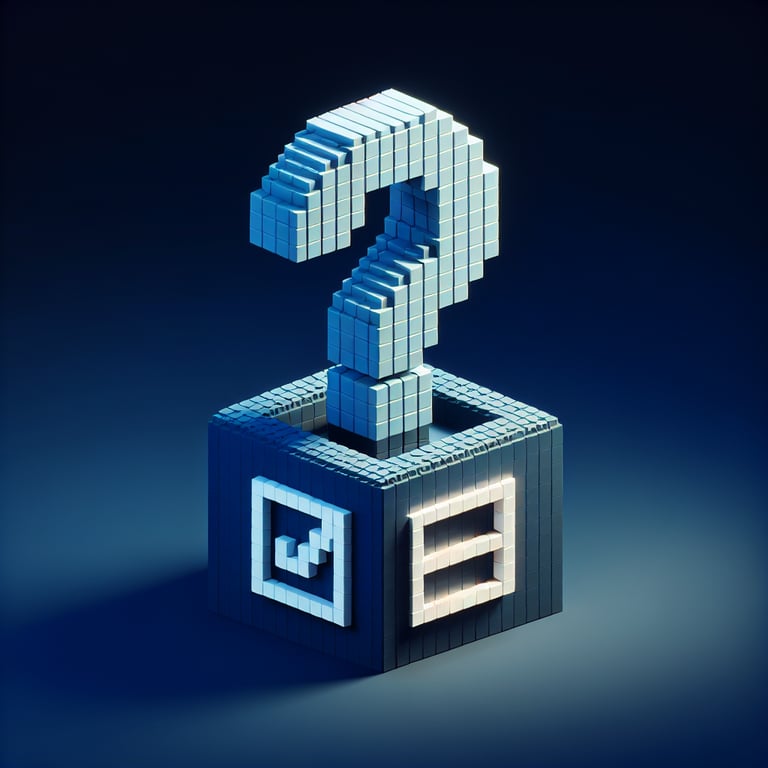 3D voxel art depicting the concept of online brand perception surveys on a dark blue background.