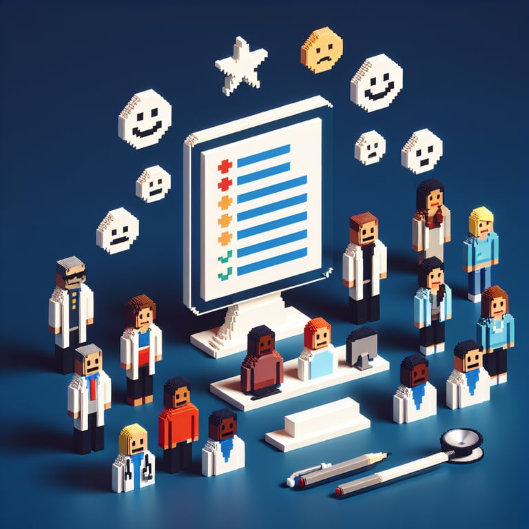 Artistic 3D voxel visualizing healthcare satisfaction metrics