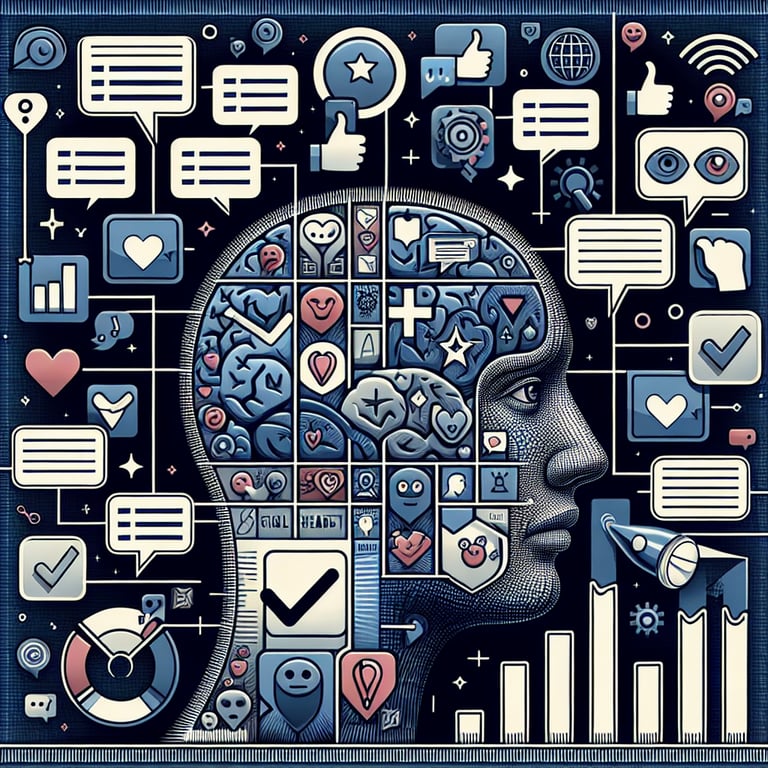 Illustration depicting Social Media Impact on Mental Health survey questions concept.