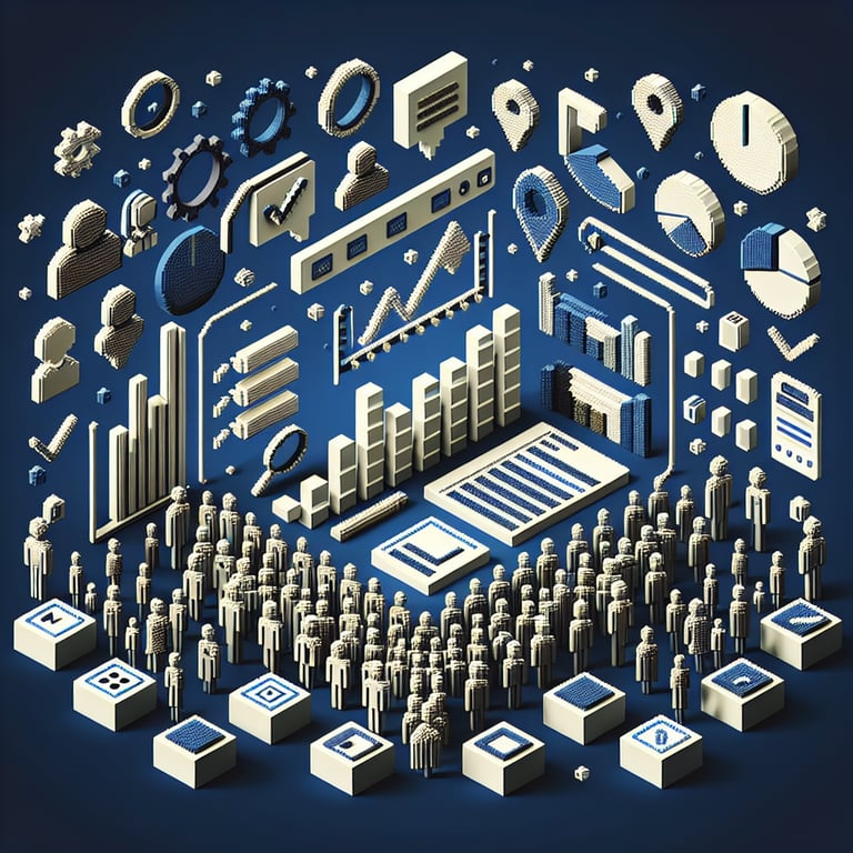 Artistic 3D voxel art of dynamic student feedback poll in a survey dashboard