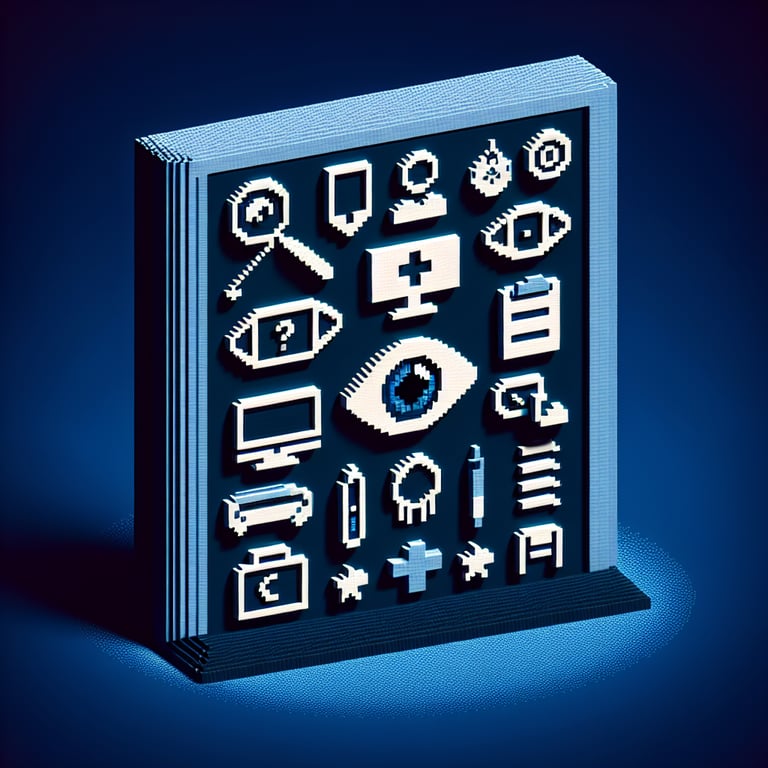 Artistic 3D voxel art representing a cataract surgery feedback survey
