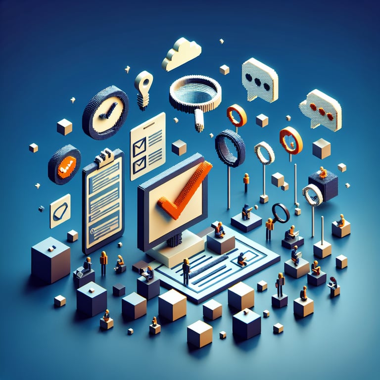 Artistic 3D voxel motif illustrating rapid community insights via a social media survey