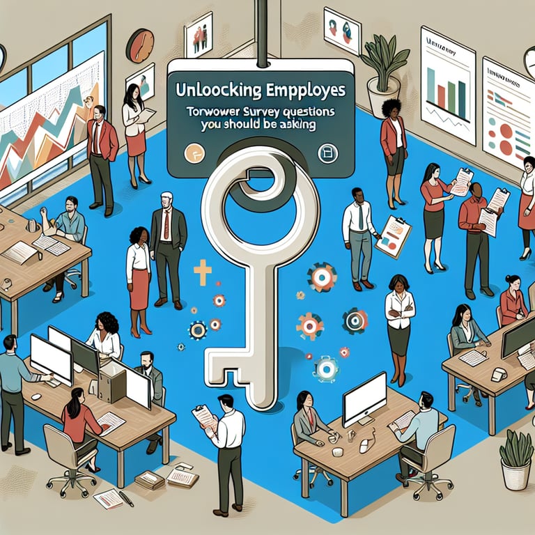 Illustration depicting key Turnover Survey survey questions for unlocking employee insights.