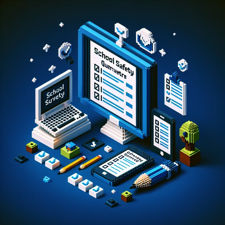 3D voxel depiction of an online school security survey platform