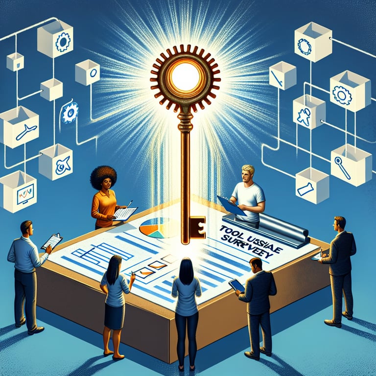 Illustration representing key questions and expected outcomes of Tool Usage survey