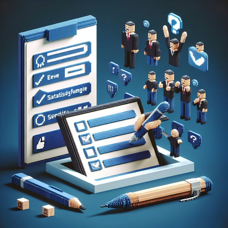 Artistic 3D voxel depiction of customer feedback forms