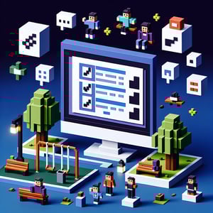 3D voxel art depicting an online survey concept, specifically for parks and recreation.