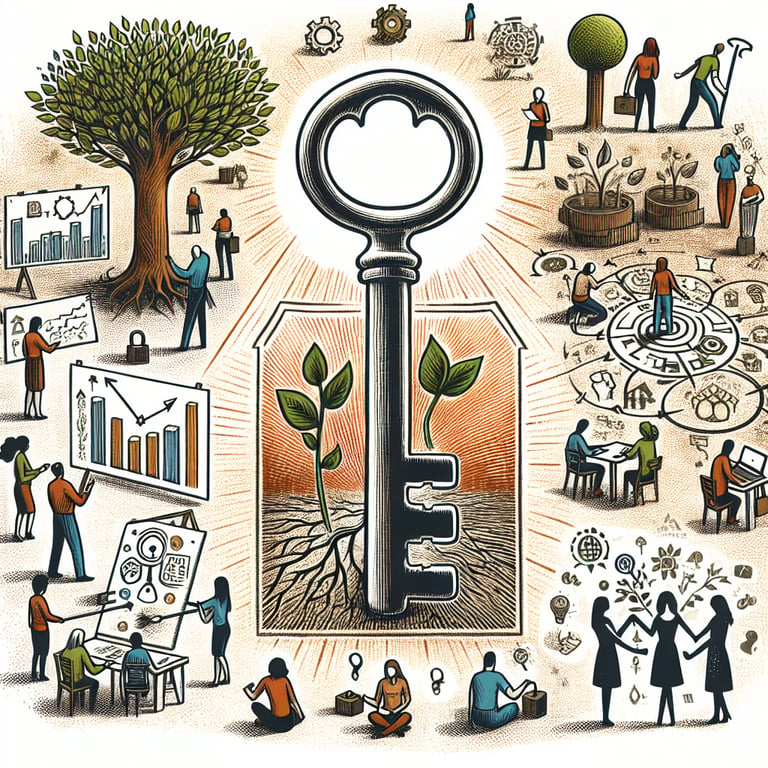 Illustration depicting the concept of unlocking community potential through Community Development survey questions.