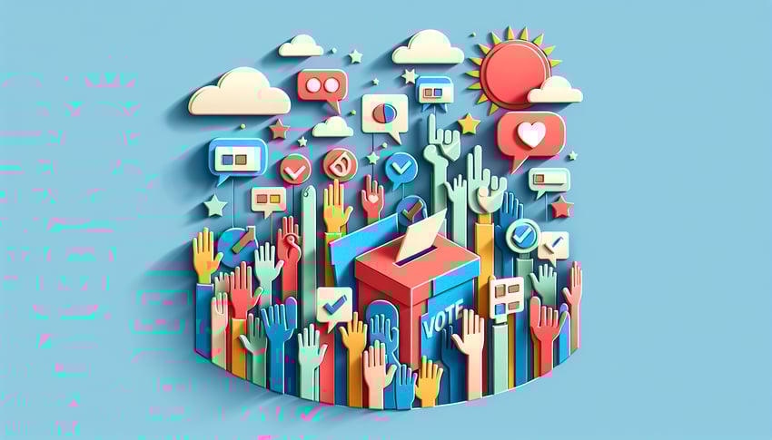 Paper-cut illustration featuring diverse people discussing fun icebreaker questions for work settings.