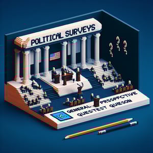 3D voxel art depicting online survey concept, with a dark blue background, related to Donald Trump.