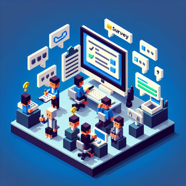 Artistic 3D voxel of vaccine syringe and questionnaire on dark blue background
