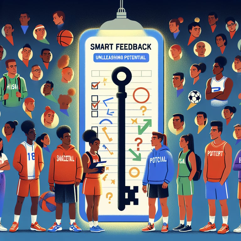 Illustration demonstrating the use of smart feedback survey questions to unlock student athlete potential.