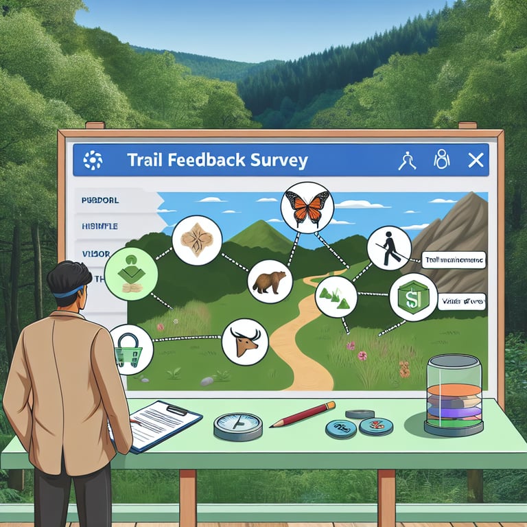 Illustration showcasing essential topics for Trail Feedback survey questions.