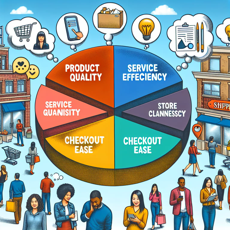 Illustration of key topics for insightful customer feedback in Shopping Experience survey questions.