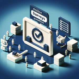 3D voxel art depicting an online sugar consumption survey with a dark blue background.