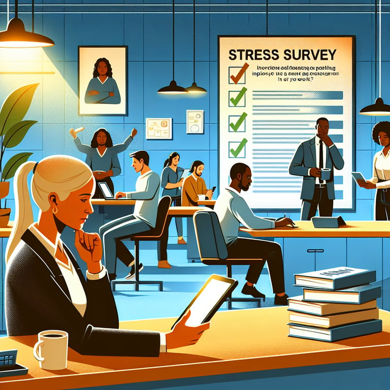 Illustration of crafting effective Workplace Stress survey questions for improved employee well-being.