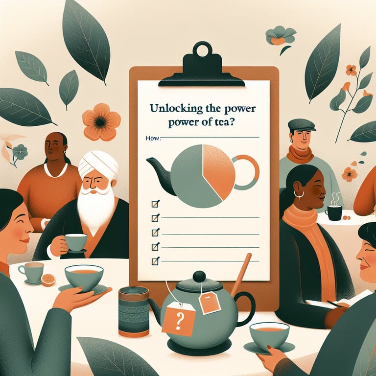 Illustration highlighting essential Tea survey questions for unlocking the power of tea.