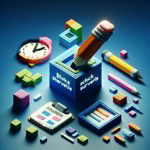 3D voxel art depicting the concept of online block schedule surveys on a dark blue background.