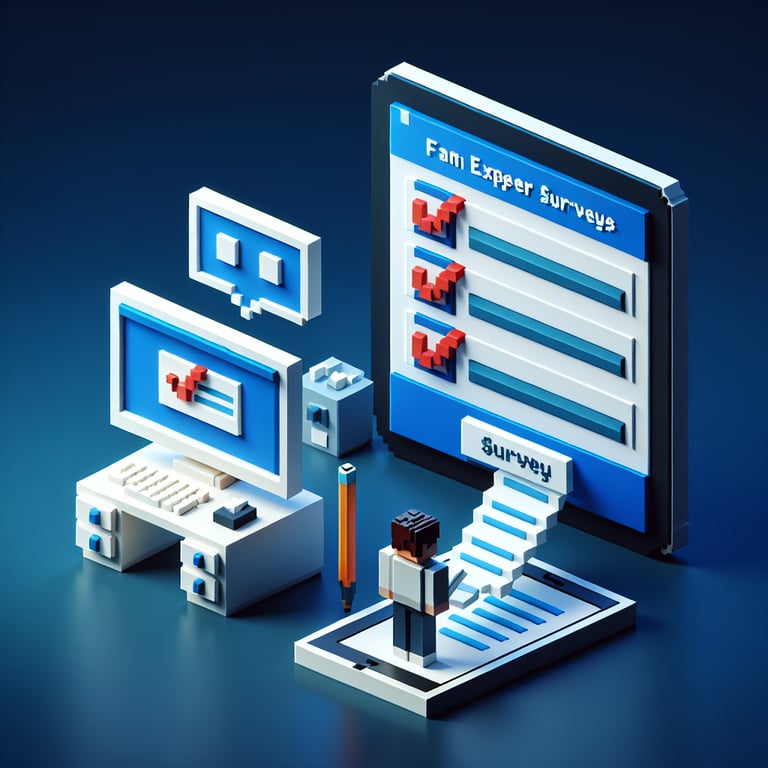 Artistic 3D voxel illustration of an interactive fan feedback survey
