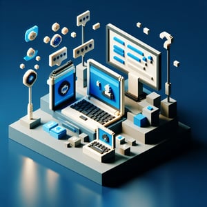3D voxel art depicting online surveys, symbolizing remote employee survey questions.