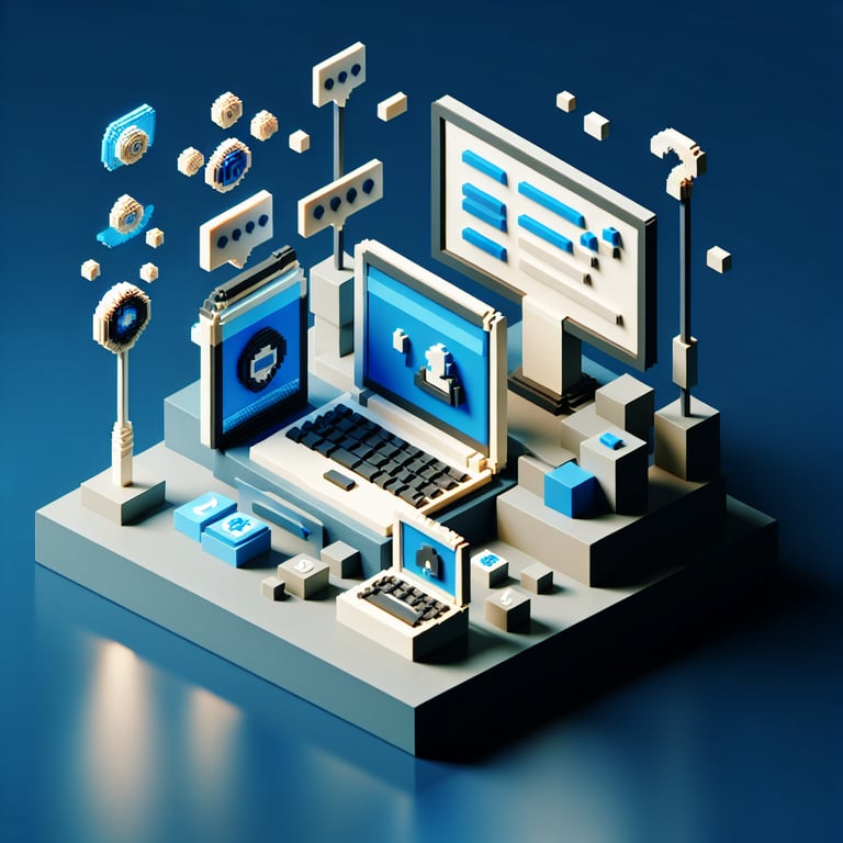 3D voxel art depicting online surveys, symbolizing remote employee survey questions.