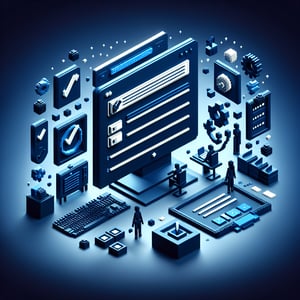 3D voxel art showcasing online surveys concept, set against a dark blue background.