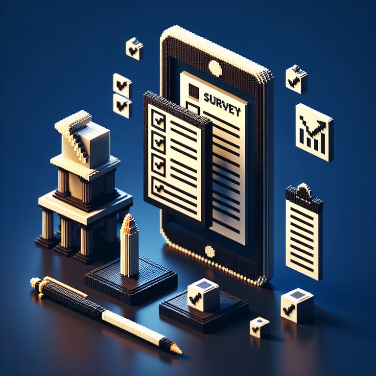 Artistic 3D voxel depicting an administrative feedback survey for government agencies