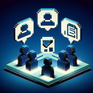 3D voxel art depicting online surveys, symbolizing five questions to know someone better.