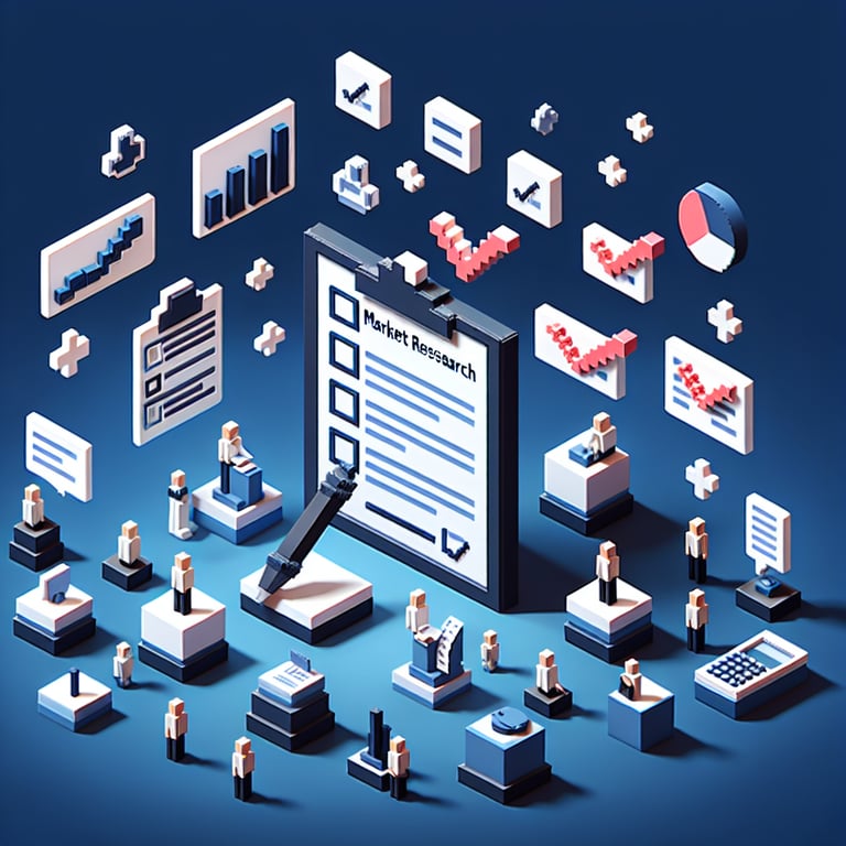3D voxel art illustrating streamlined survey design for market insights