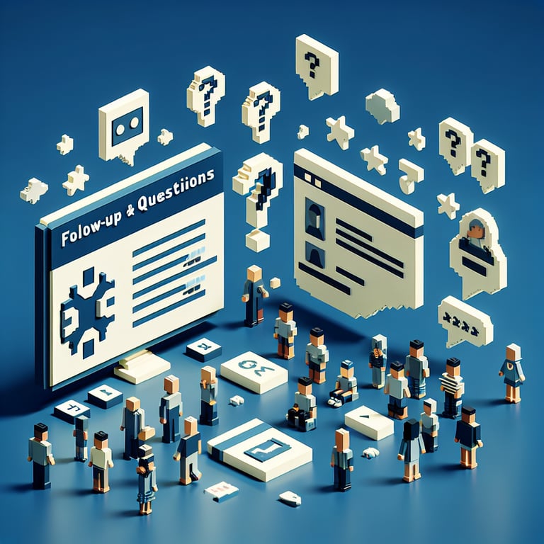 3D voxel art showcasing the concept of online employee engagement survey follow up questions.