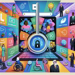 Illustration of key unlocking inclusive design, representing essential Website Accessibility survey questions.