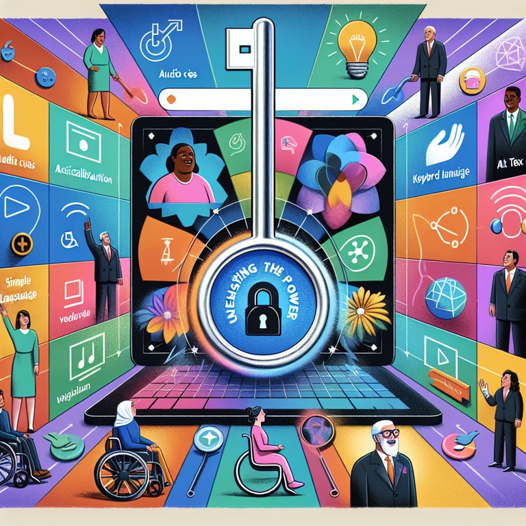 Illustration of key unlocking inclusive design, representing essential Website Accessibility survey questions.