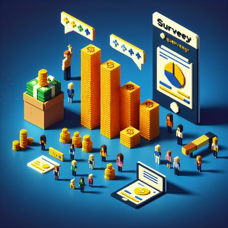 3D voxel rendering of an online money survey interface
