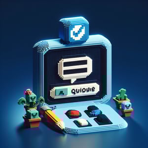 3D voxel art depicting online surveys, with a dark blue background, relating to naughty wife queries.