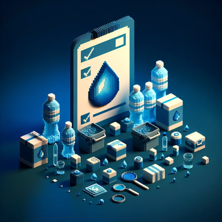 Artistic 3D voxel depicting water quality survey responses in vibrant tones