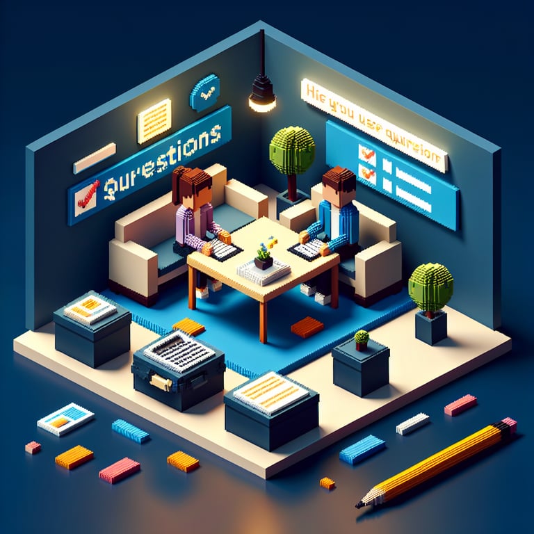 3D voxel art depicting online surveys, with a dark blue background, emphasizing couple surveys.