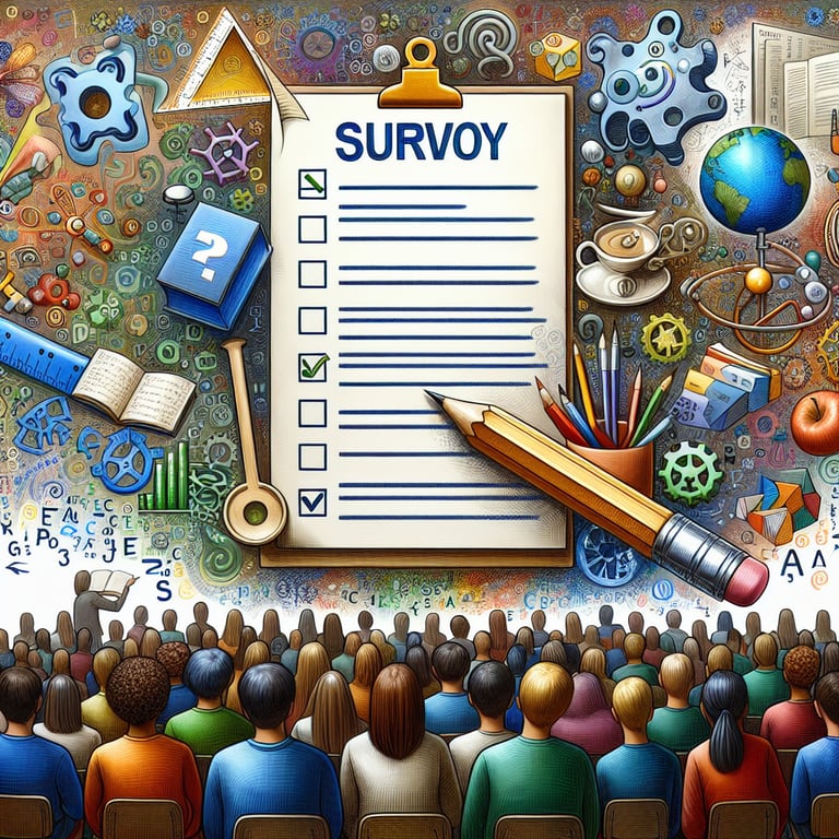 Illustration of various high school survey questions for exploring different topics.