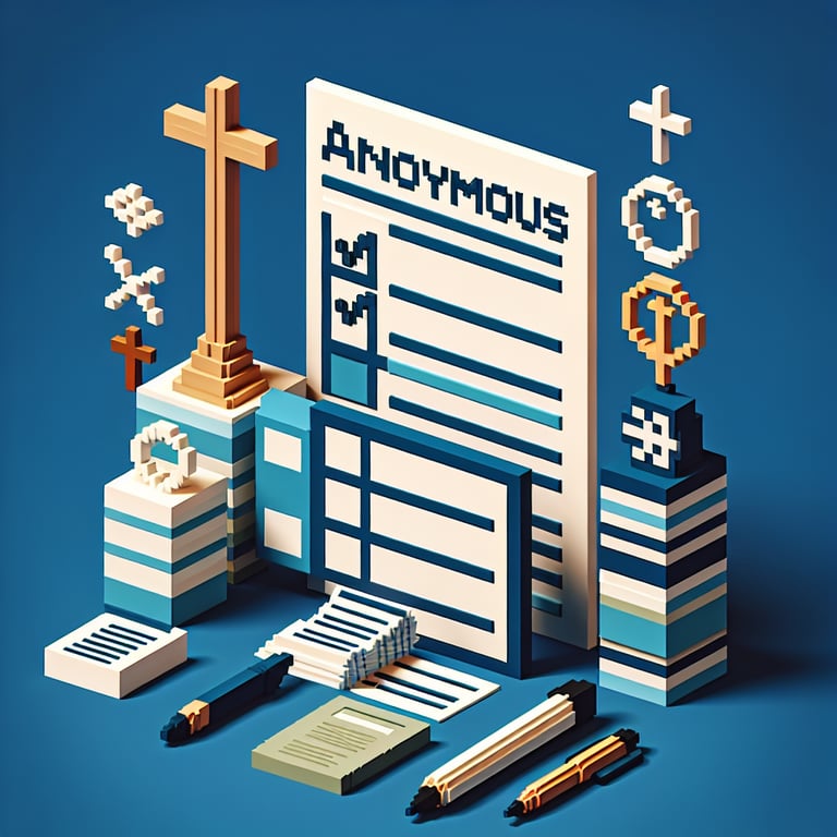 Artistic 3D voxel rendering of a religious identification questionnaire