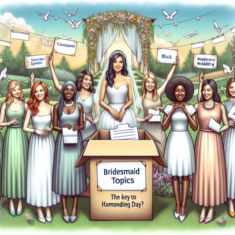 Illustration of bridesmaid survey questions for a harmonious wedding day.