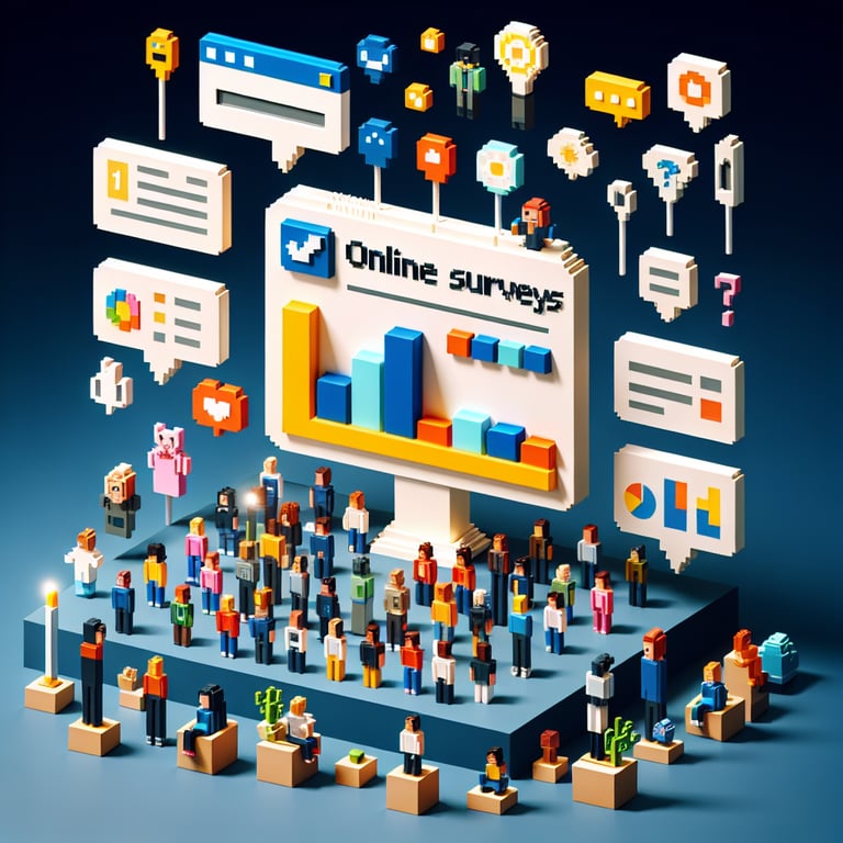 Artistic 3D voxel illustration of inclusive survey themes