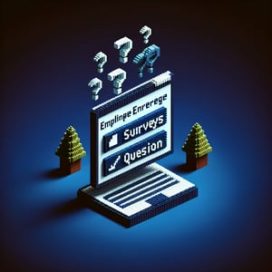 3D voxel art depicting online survey concept on a dark blue background for employment engagement.