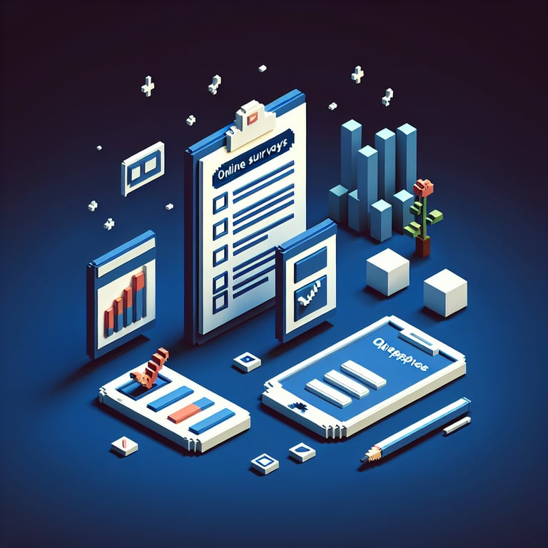 Creative 3D voxel art of customer insight metrics in navy backdrop