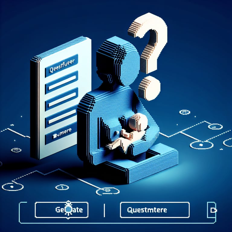 3D voxel art depicting online breastfeeding surveys against a dark blue background.